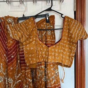 Yellow and Red Bhandani Beaded Lehenga